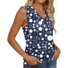 Women's Sleeveless Tops, Loose Fit, V-Neck,-Navy Blue XXL
