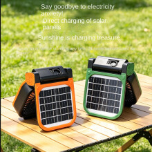 Solar Rechargeable Portable Fan LED Light Timer Outdoor Camping Travel Cooling Fan