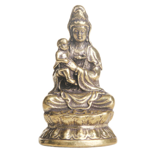 Mini Vintage Messing Avalokitesvara Standbeeld Voor Desktop Decor