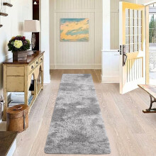 (80x300cm-Large Runner, Silver/Tie Dye Light Grey) Shaggy Rug-Non Slip Faux Fur Extra Large Area Rugs for Livingroom Bedroom Carpet