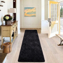 (80x300cm-Large Runner, Black) Shaggy Rug-Non Slip Faux Fur Extra Large Area Rugs for Livingroom Bedroom Carpet