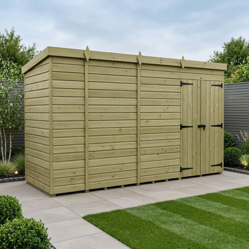 14 x 5 Pent Shed Tanalised (Double Door, No Windows)