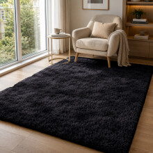 (140x200cm-Small Area Rug, Black) Shaggy Rug-Non Slip Faux Fur Extra Large Area Rugs for Livingroom Bedroom Carpet
