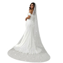 Luxurious Pearls Beaded Wedding Veils For Various-Cream 300cm