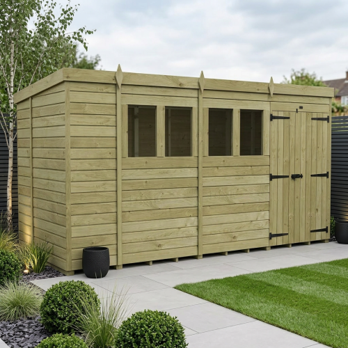 14 x 5 Pent Shed Tanalised (Double Door, With Windows)