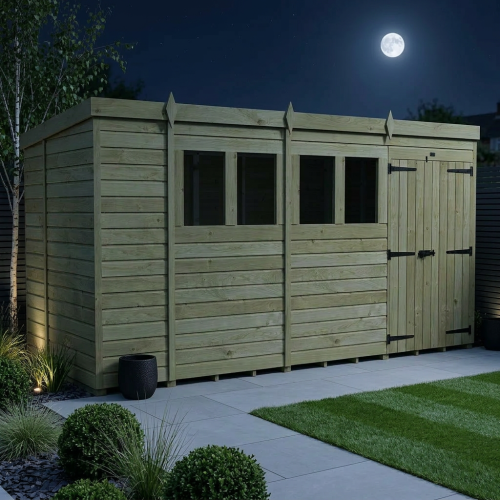 14 x 5 Pent Shed Tanalised (Double Door, With Windows) 2