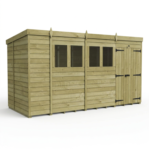 14 x 5 Pent Shed Tanalised (Double Door, With Windows) 1