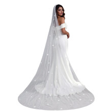 Flower Pearls Cathedral Veils 300cm Length Head-White 300cm