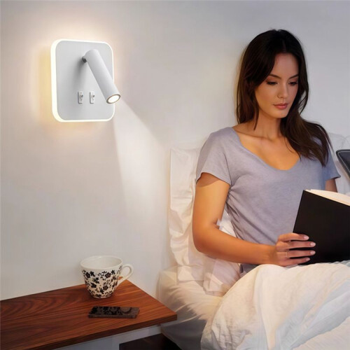 Mounted Eye Protection Rotatable Wall Reading Light Full Spectrum Spotlight LED Lamp Sconce Bedside Square White