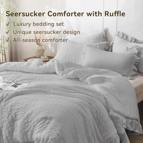 Light Grey King Comforter Set Seersucker 3-Piece 2