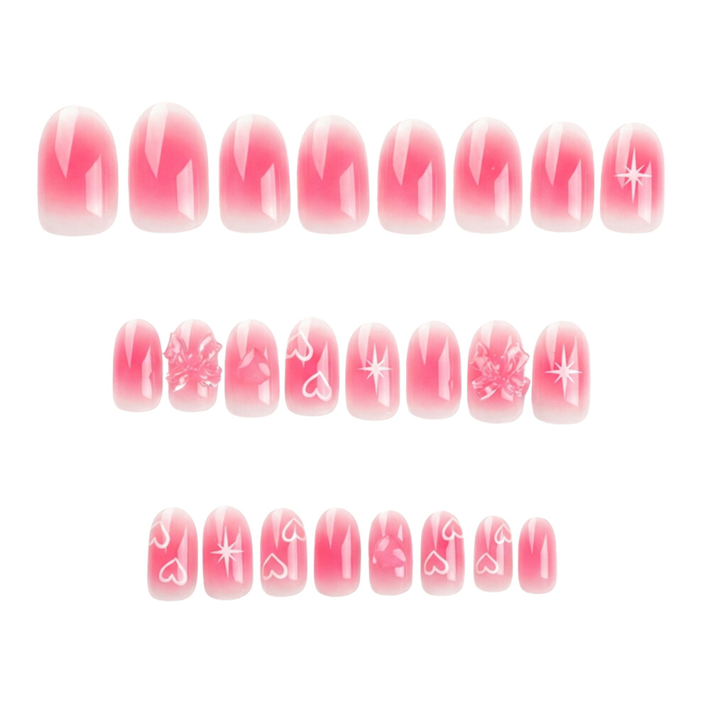 Zhouq-Outdoors 24Pcs Starburst Heart False Nails Abs Lightweight