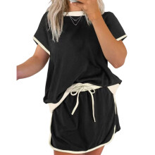 Loungewear Sets for Women 2 Piece Skirt Color Block-Black L