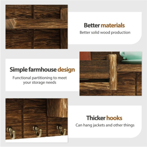 Mail Organizer for Wall Mount Mail Organizer for Wall Mount Key Holder with Shelf Includes Letter Holder and Hooks 2