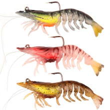 3pcs Fishing Bait Shrimp Lure Pre-Rigged Fishing Jigs Soft Lure Bass Trout Crappie Lure for Freshwater & Saltwater