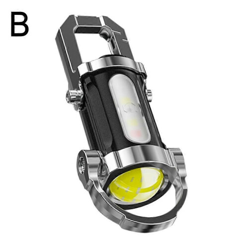 (B) Mini LED COB Flashlight USB Rechargeable Torch Keychain Lamp Portable Pocket