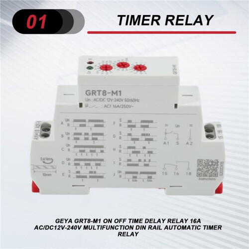 GEYA GRT8-M1  Off  Delay Relay 16A AC/DC12V-240V Multifunction Din Rail Automatic Timer Relay 1