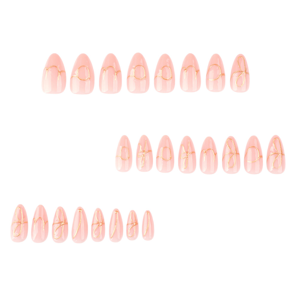 Reach-Tools 24Pcs Glossy Nude Fake Nails With Gold Bowknot