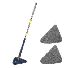 (2 Cloths Included, Blue) 360 Rotatable Adjustable Cleaning Mop Wet Dry Dual Use Triangle Free Hand Wash Mop For Cleaning Floor Wall