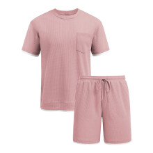 Stylish Mens Pajamas 2 Piece Set Crew Neck Short-Pink XXL