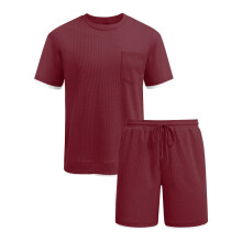 Men Sports Outfit 2 Piece Short Sleeve Shirt and-Burgundy S