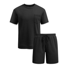 Breathable Men's Shorts Set 2 Piece Outfit Loungewear-Black M