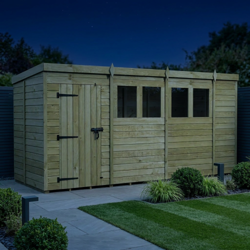 14 x 5 Pent Shed Tanalised (Single Door, With Windows) 2
