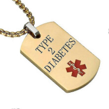 (TYPE 2 DIABETES) Type 1 Diabetes Gold Dog Tag Pendant Medical Alert Id Necklace For Men Ice Sos Personalize Necklaces Jewelry Gifts jinst1