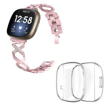 (Style C Fitbit Versa 3, Multicolor) For Fitbit Versa 3/Sense X-Hollow Watch Band Bracelet Strap with Full Cover Watch Case