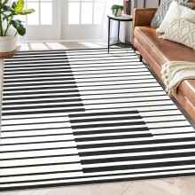 Geometric Area Rug 5x7 ft Washable Non-Slip Soft Black