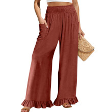 Pantalon à jambes larges et confortable pour femmes,-Rouge L