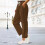 Women's Casual Solid Pants Elastic Waist Straight Leg with 2