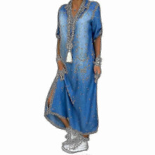 Loose jeans dress for women - long casual denim maxi summer