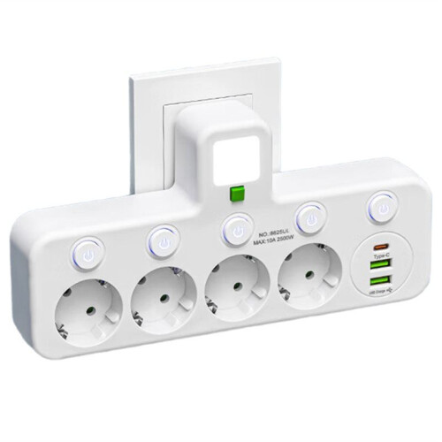 EU Plug Outlet 4 Sockets Electrical Socket No Extension Cord with USB Type-C  Two Specifications