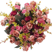 Kunstig mini-rosebuket med 7 grene, 21 hoveder, pakke med 2 eller