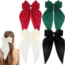 Presilhas de cabelo com laços de cetim sedoso para mulheres e meninas (4 peças)