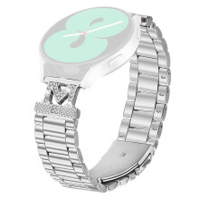 AS for Haylou RS4 Plus LS11 Watch Strap Rhinestones Decor 3-Bead Silver Stainless Steel Band