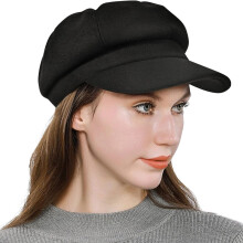 Damespet in newsboy-stijl, wolmix, vintage, effen kleur