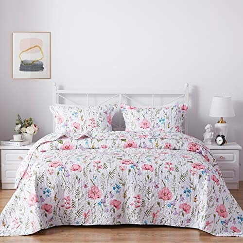 Florales Steppdecken-Set, Queen-Size, weich, wendbar, Boho-Stil