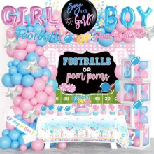 Kit de décoration pour révélation du sexe du bébé sur le thème du football : bannière de ballons, toile de fond,