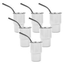 6 Peças Copo de 3 Onças com Canudo e Tampas, Conjunto de Copos de Sublimação de Camada Dupla para Bebidas, Café