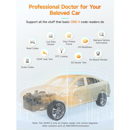 AD410OBD2Scanner til Check Engine-lampe, Sort/Gul 1