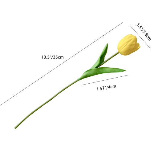 Tulipas de seda amarelas, 34 cm (13,5 polegadas), 12 unidades parcialmente abertas. 1