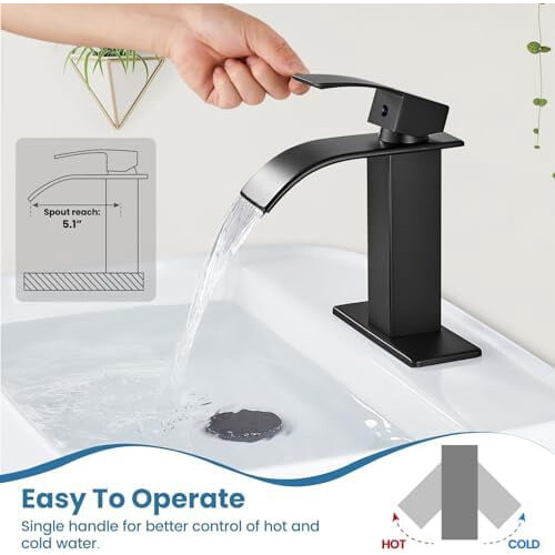 Matte Black Bathroom Faucet Single Handle Deck Mount with 1