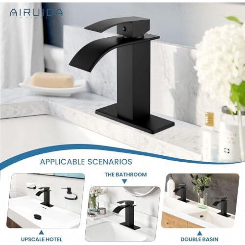 Matte Black Bathroom Faucet Single Handle Deck Mount with 2