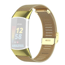 (Style B Fitbit Charge 6, Gold) For Fitbit Charge 6/5 Adjustable Watchband Luxurious Metal Mesh Watch Strap Replacement Wristband