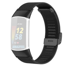 (Style A Fitbit Charge 6, Black) For Fitbit Charge 6/5 Adjustable Watchband Luxurious Metal Mesh Watch Strap Replacement Wristband