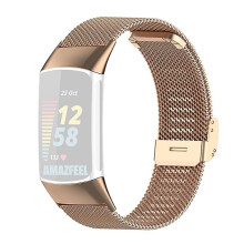 (Style C Fitbit Charge 6, Pink gold) For Fitbit Charge 6/5 Adjustable Watchband Luxurious Metal Mesh Watch Strap Replacement Wristband