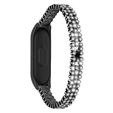 (Style A Xiaomi Mi Band 5, Black) Rhinestone Decor Stainless Steel Smart Watch Band for Xiaomi Mi Band 5