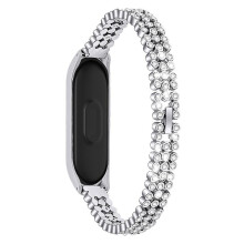 (Style B Xiaomi Mi Band 5, Silver) Rhinestone Decor Stainless Steel Smart Watch Band for Xiaomi Mi Band 5