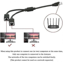 Ethernet Network Splitter, 1 Male To 2 Female Y Adapter Cable, Ethernet Extension Plug